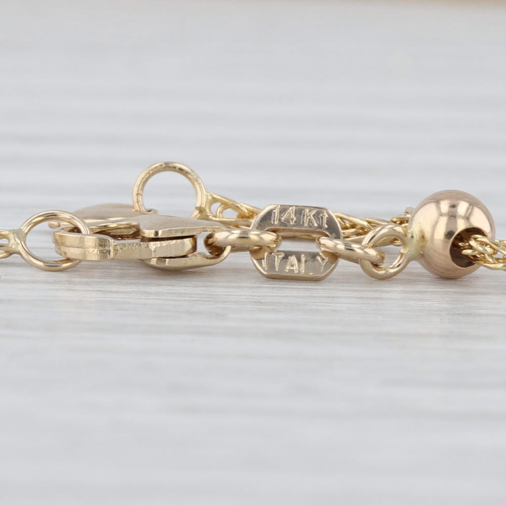 Wheat Chain Necklace 14k Yellow Gold Adjustable Slide 22" 1.3mm