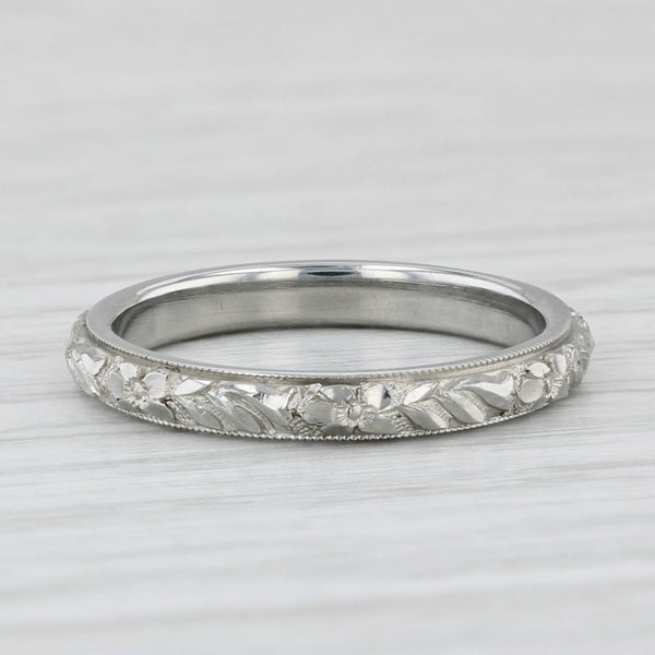 Art Deco Floral Women's Wedding Band 18k White Gold Size 6.5 Stackable Ring