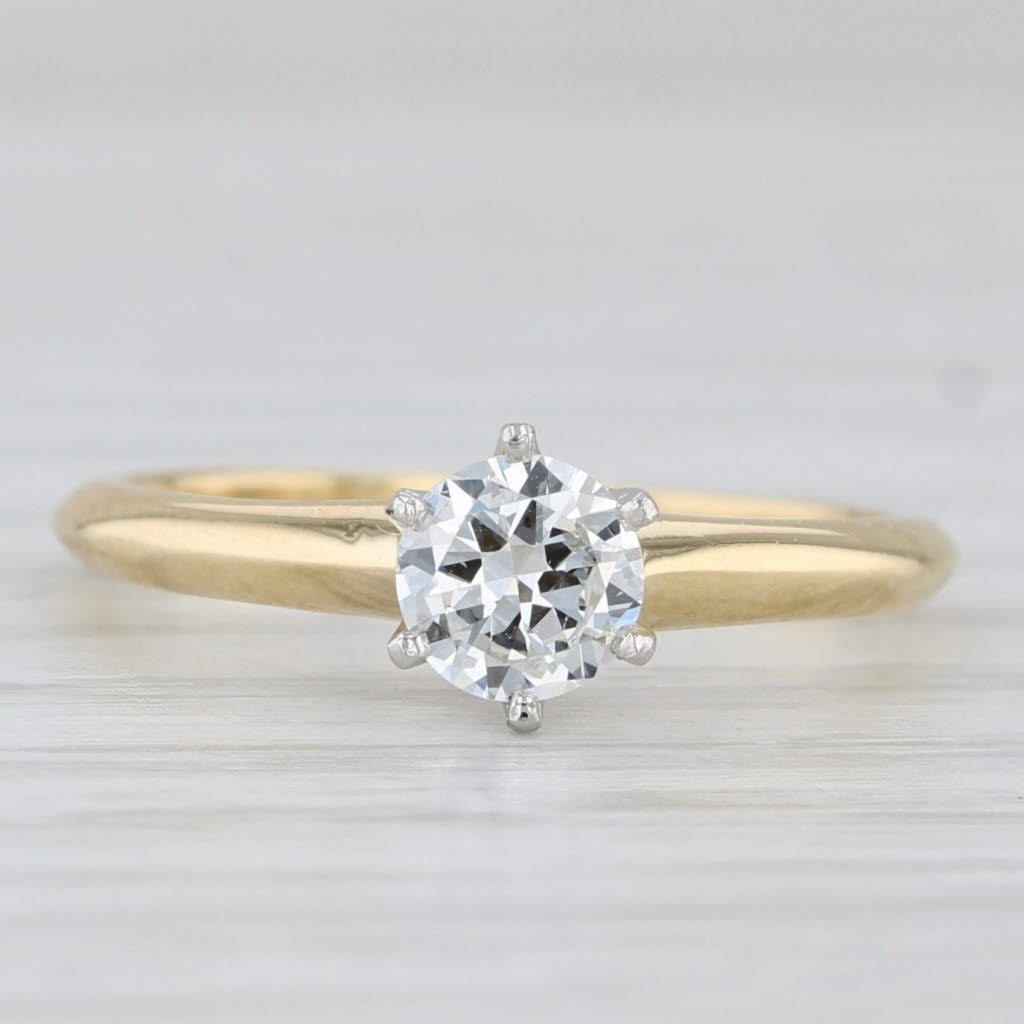 Light Gray Vintage Tiffany 0.41ct Round Solitaire Engagement Ring 18k Gold Sz 5.5 GIA Box