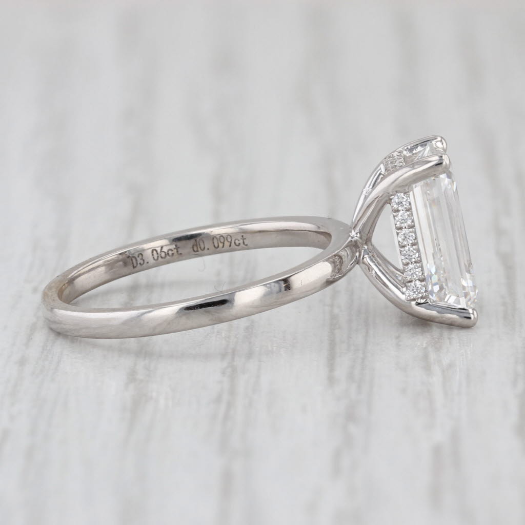 New IGI 3.16ctw Emerald Cut Lab Grown Diamond Engagement Ring 14k White Gold