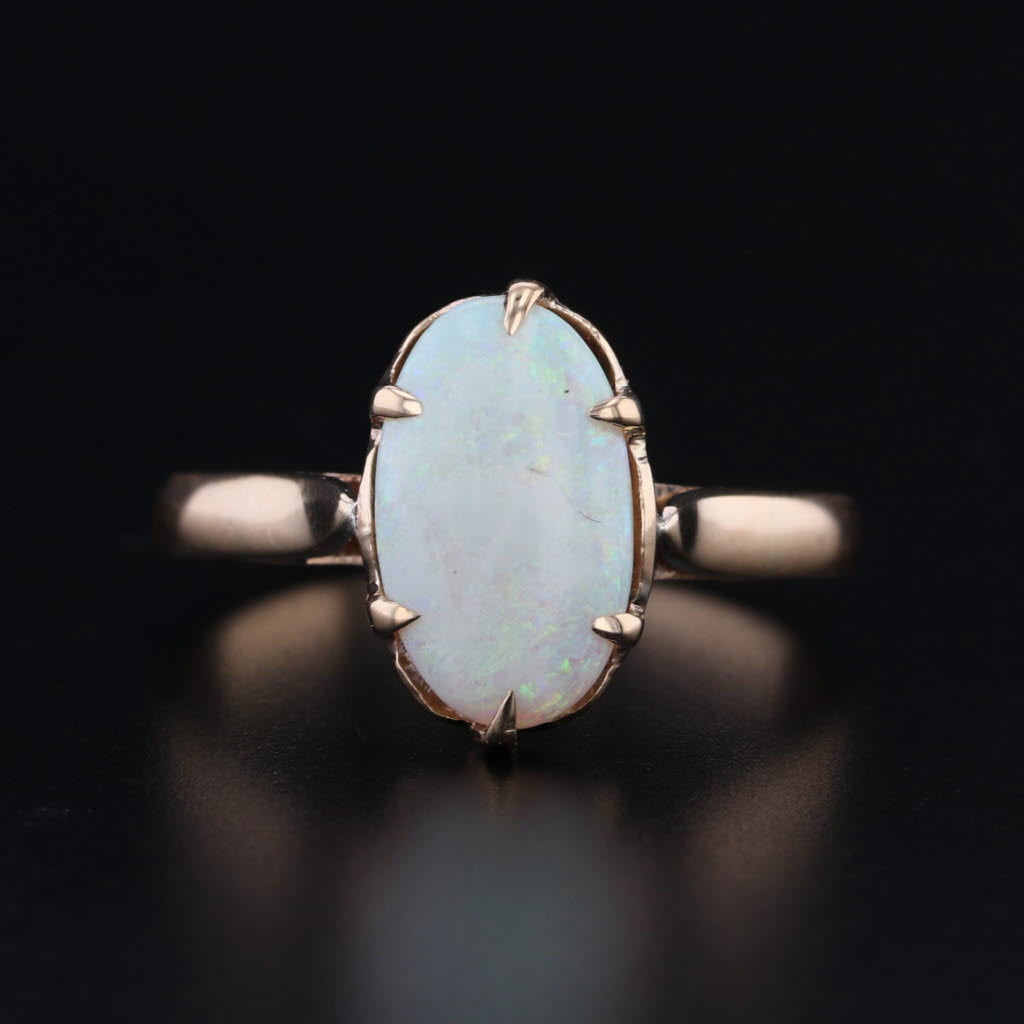 Oval Opal Cabochon Solitaire Ring 14k Yellow Gold Size 7.25