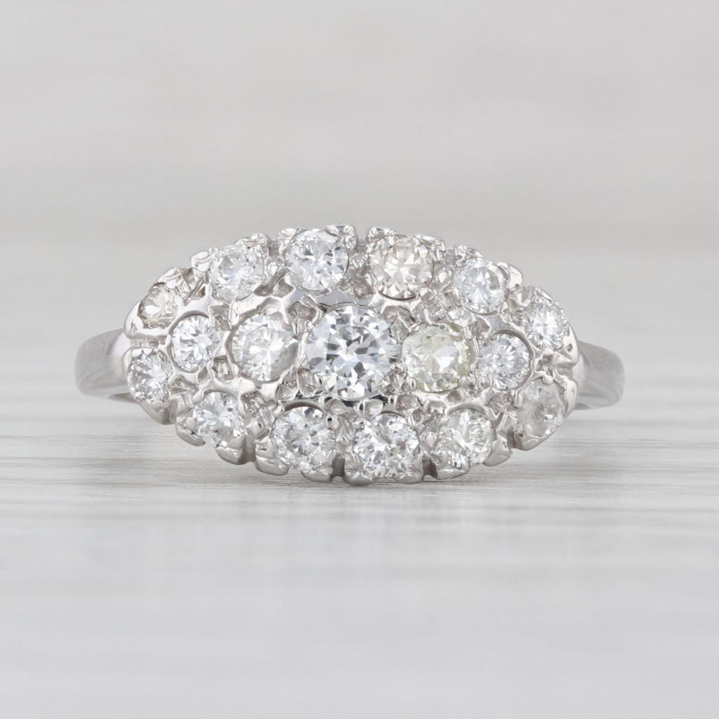0.65ctw Diamond Cluster Princess Ring 14k White Gold Size 7