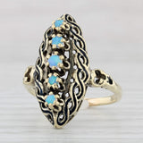 Light Gray Vintage Blue Opal Ring 13k Yellow Gold Size 9 Marquise Shape Round Cabochons