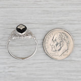 Vintage Marquise Onyx Diamond Ring 10k White Gold Size 4.75
