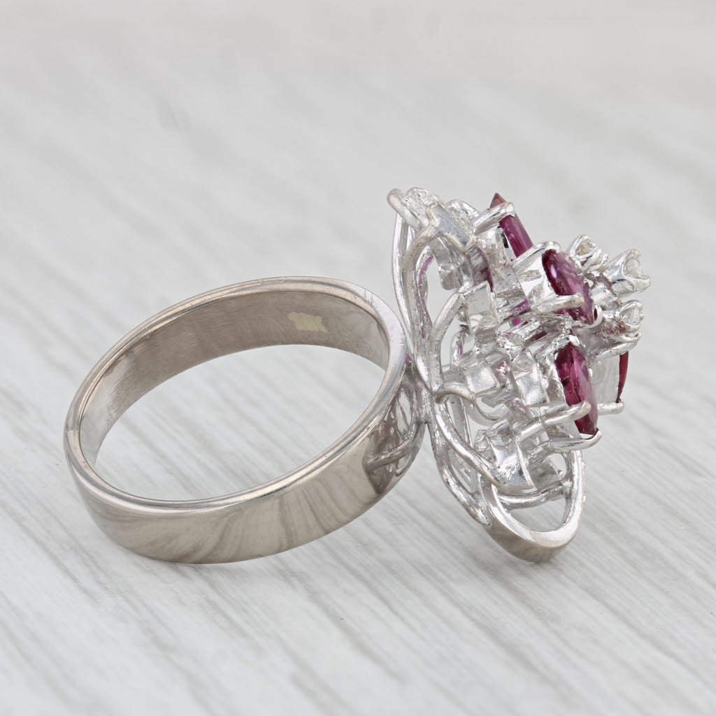 Light Gray 3.19ctw Ruby Diamond Cluster Flower Ring Gold Silver Palladium Size 7 Cocktail