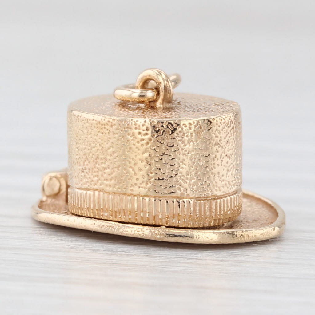 Light Gray Bunny in Top Hat Magic Trick Charm 14k Yellow Gold Opens Vintage Pendant
