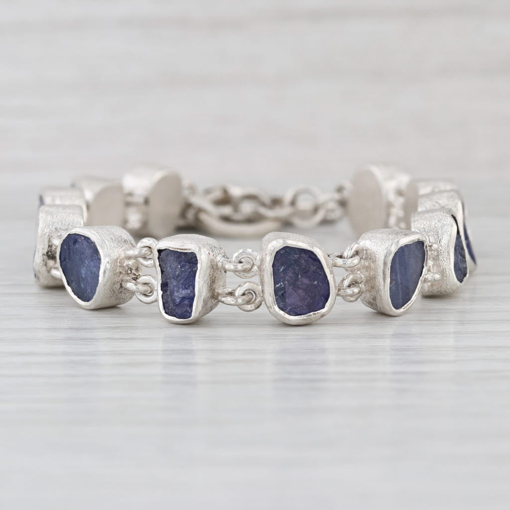 Rough Cut Purple Iolite Chain Bracelet Sterling Silver 6.5" 7" 7.5" Toggle Clasp