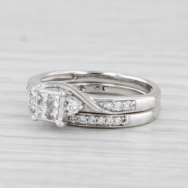 0.27ctw Diamond Engagement Ring Wedding Band Bridal Set 10k White Gold Size 5