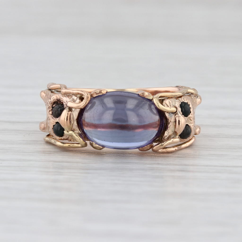 Vintage Dragon Ring 14k Gold Puprple Lab Created Sapphire Black Stone Size 8
