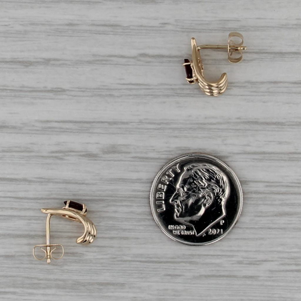 0.50ctw Pear Garnet Small J-Hook Stud Earrings 14k Yellow Gold Studs