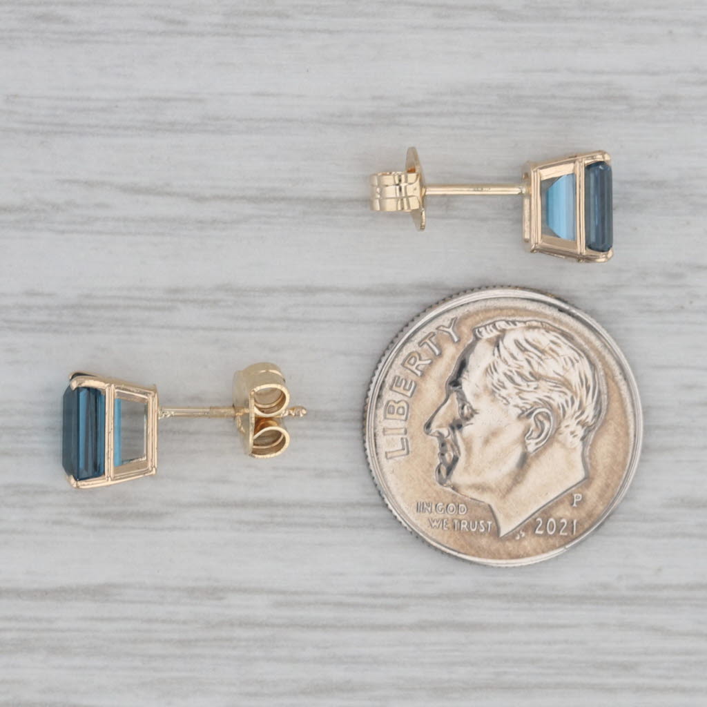 Gray 2.60ctw London Blue Topaz Stud Earrings 14k Yellow Gold Emerald Cut Solitaires