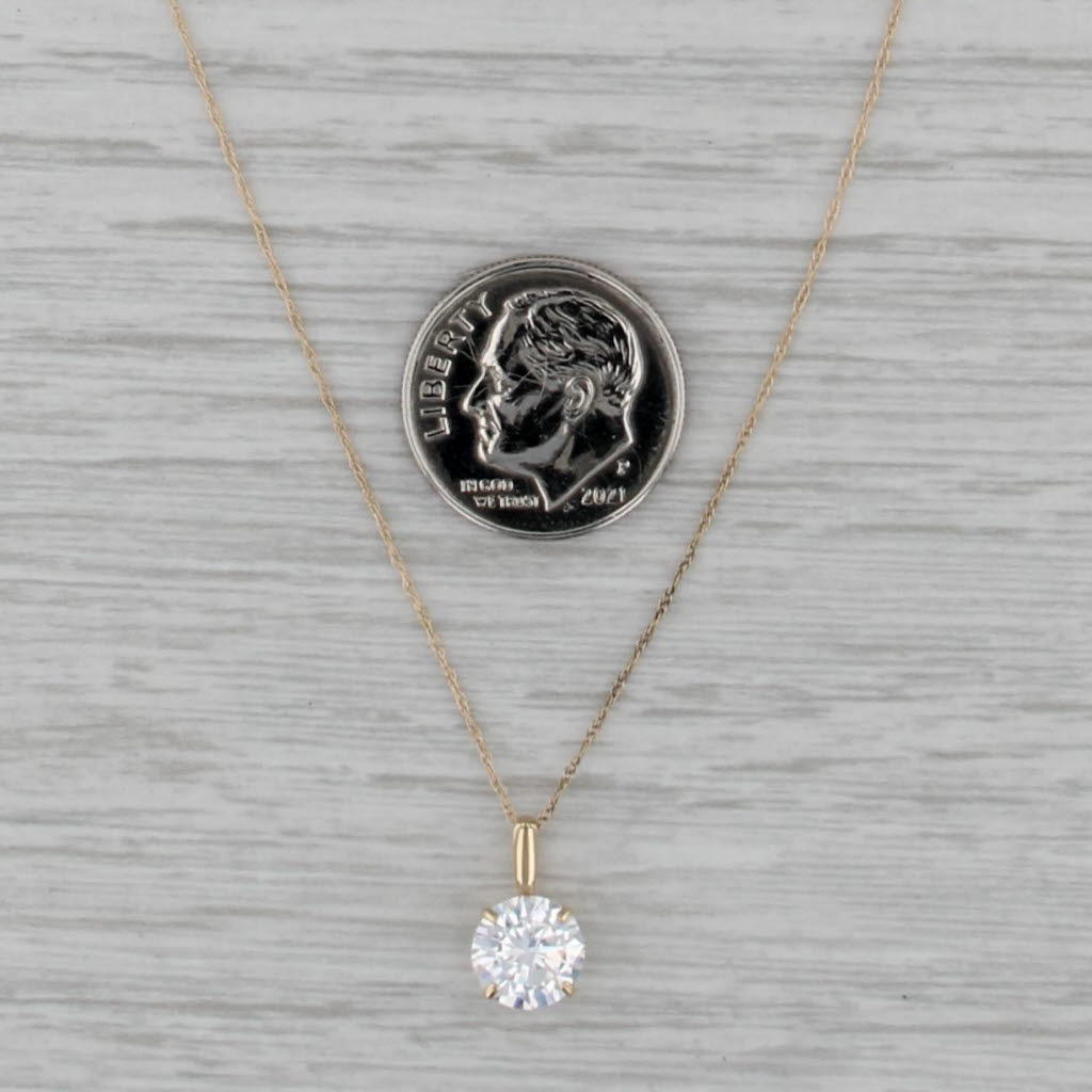 1.25ct Round Cubic Zirconia Pendant Necklace 14k Yellow Gold 16-18" Rope Chain
