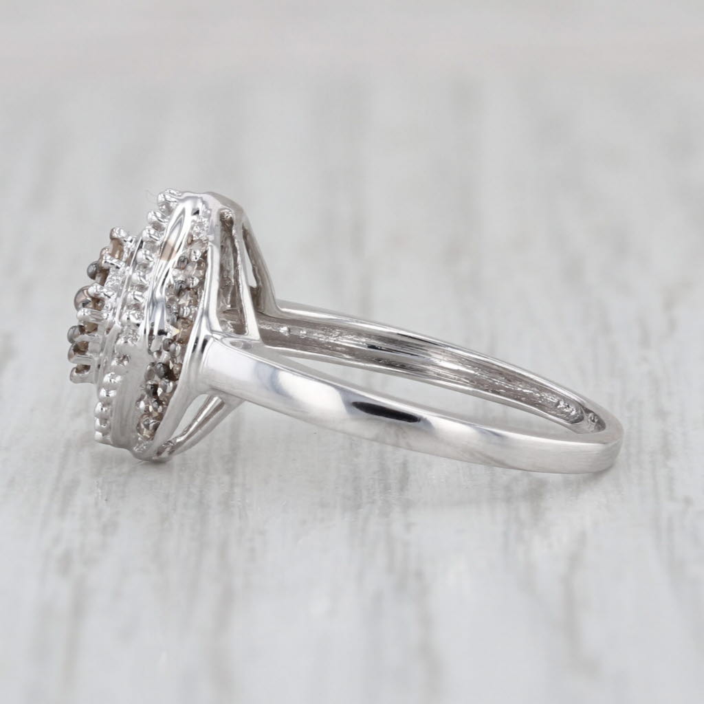 0.52ctw Champagne Diamond Cluster Halo Ring 10k White Gold Engagement Size 7