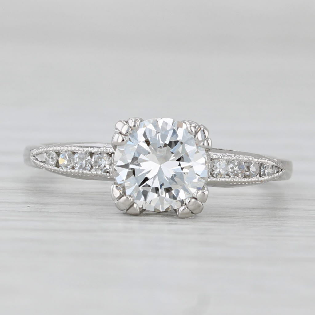 Light Gray Vintage 1.21ctw Round Diamond Engagement Ring Platinum Size 7 GIA VS1 H