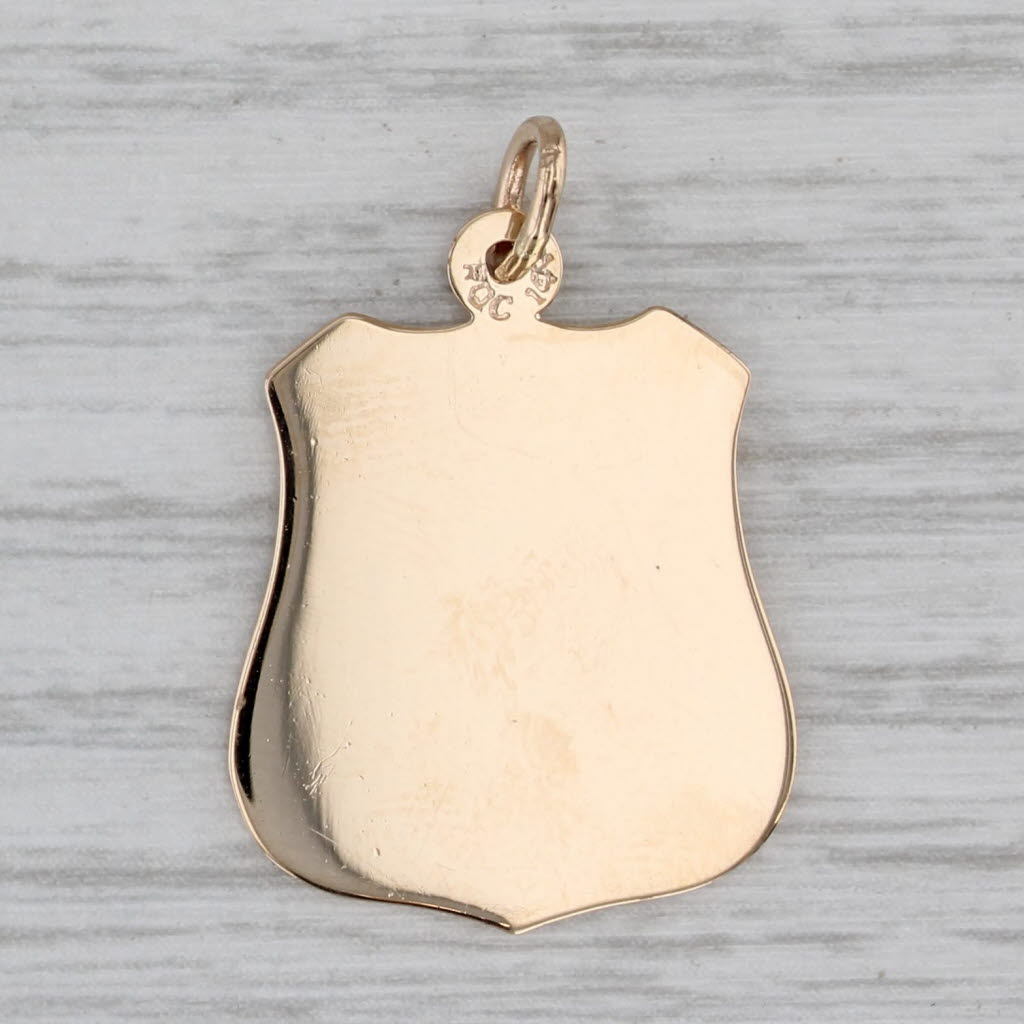Gray Shield Badge Pendant 14k Yellow Gold Charm Engravable