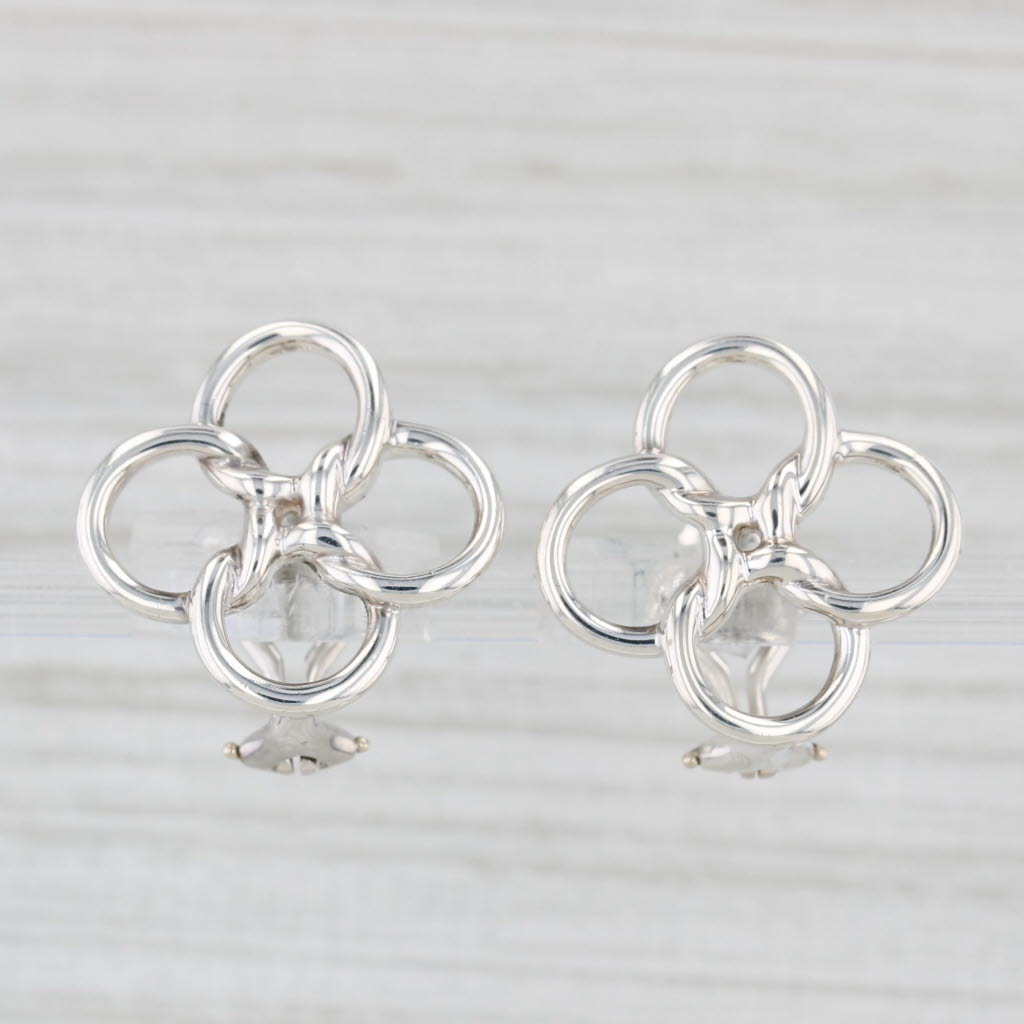 Light Gray Tiffany Elsa Peretti Quadrifoglio Knot Clover Earrings Sterling Silver Box Pouch