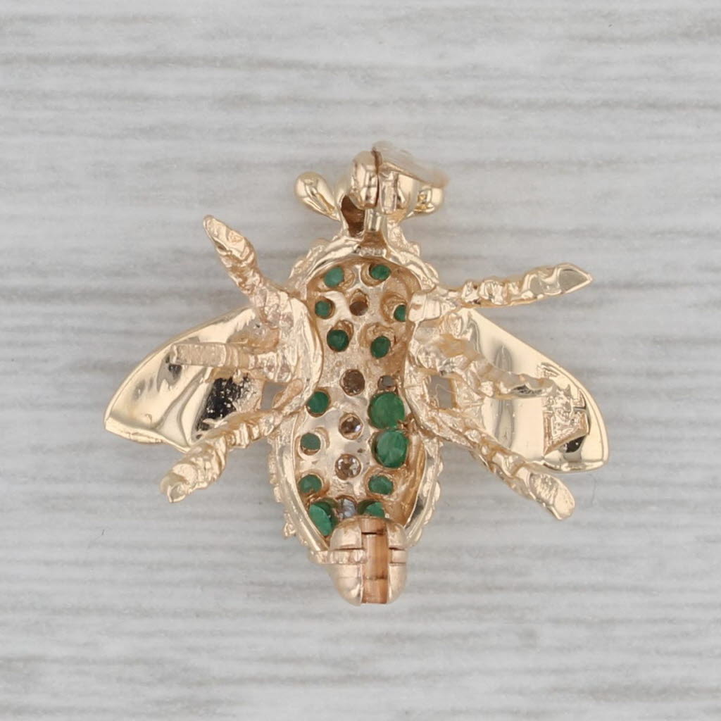 Gray Small 0.22ctw Emerald Diamond Bee Bug Pin 14k Yellow Gold