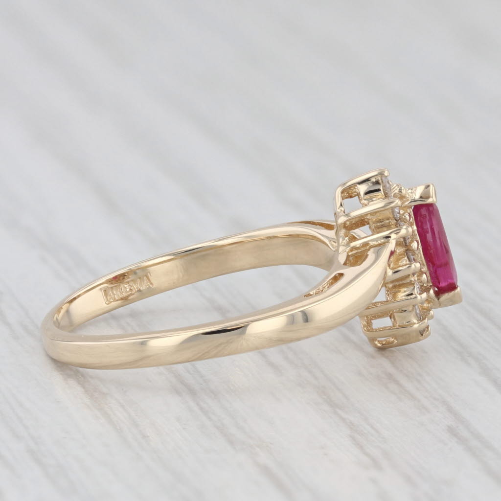 Light Gray 0.42ctw Marquise Ruby Diamond Halo Ring 14k Yellow Gold Bypass Size 6.5