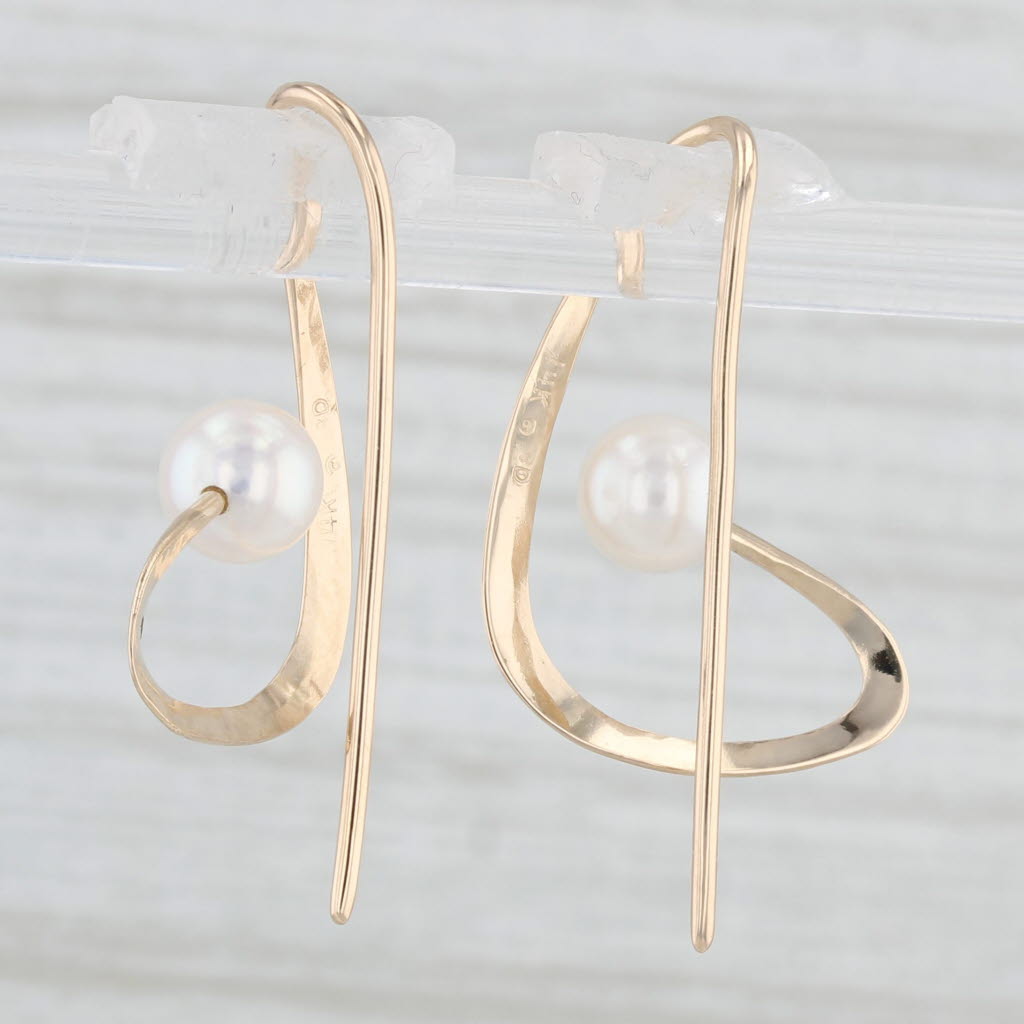 Light Gray Abstract Cultured Pearl Drop Earrings 14k Yellow Gold Hook Posts Dangles
