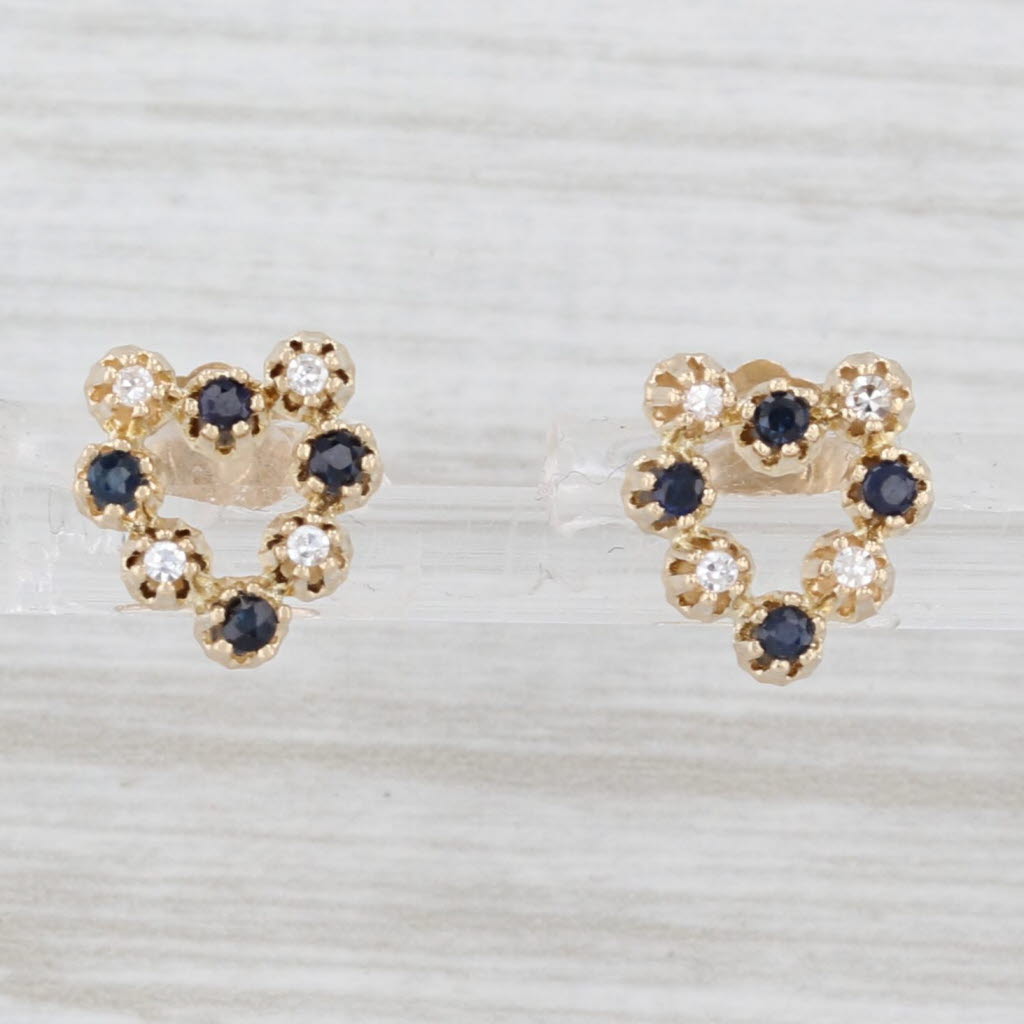 Light Gray 0.20ctw Blue Sapphire Diamond Open Heart Stud Earrings 14k Yellow Gold