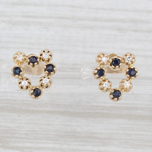 Light Gray 0.20ctw Blue Sapphire Diamond Open Heart Stud Earrings 14k Yellow Gold