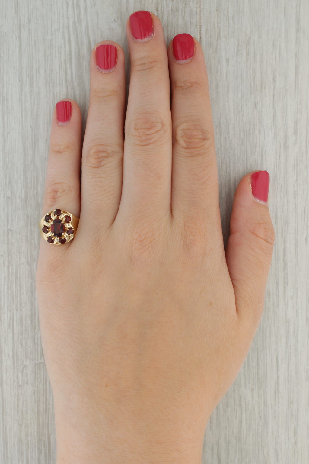 Rosy Brown 1.85ctw Garnet Flower Cluster Ring 10k Yellow Gold Size 7