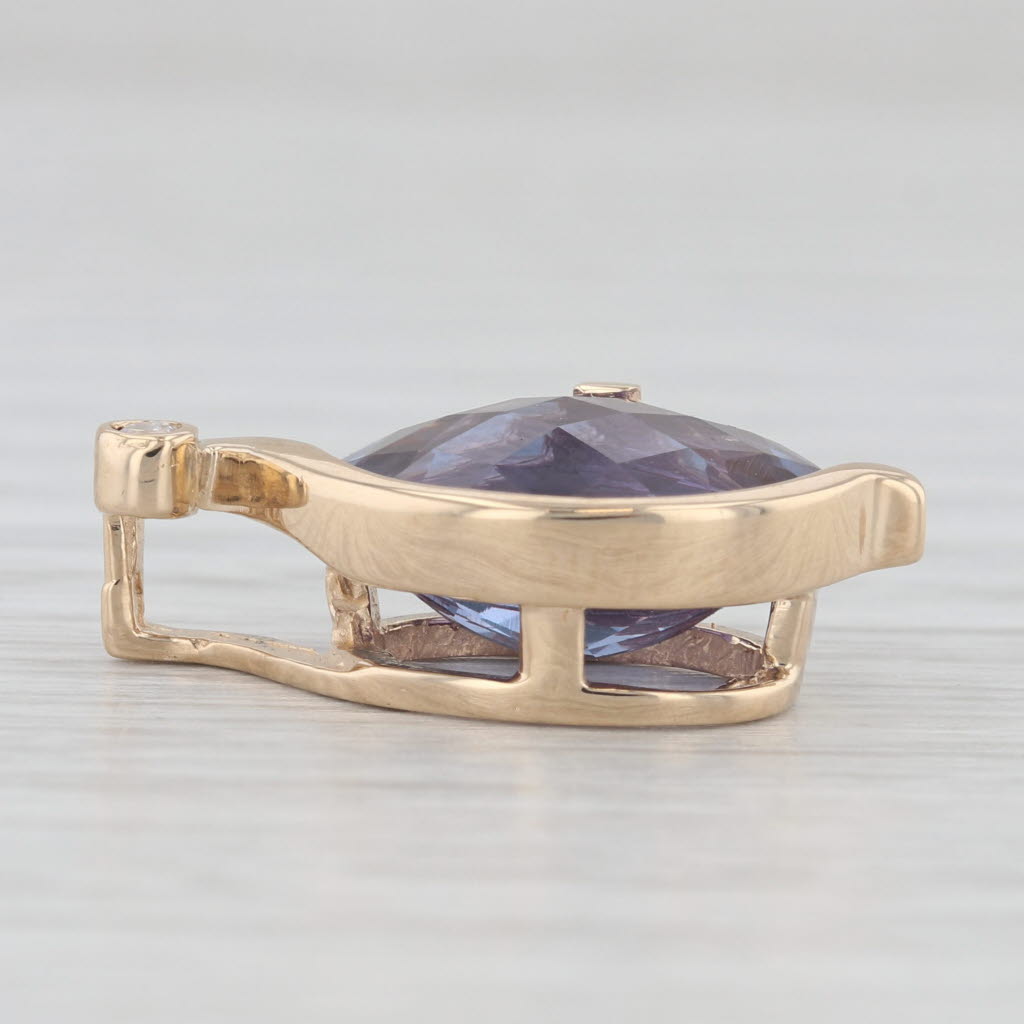 Light Gray 7.60ctw Lab Created Color Change Purple Sapphire Diamond 14k Yellow Gold Pendant