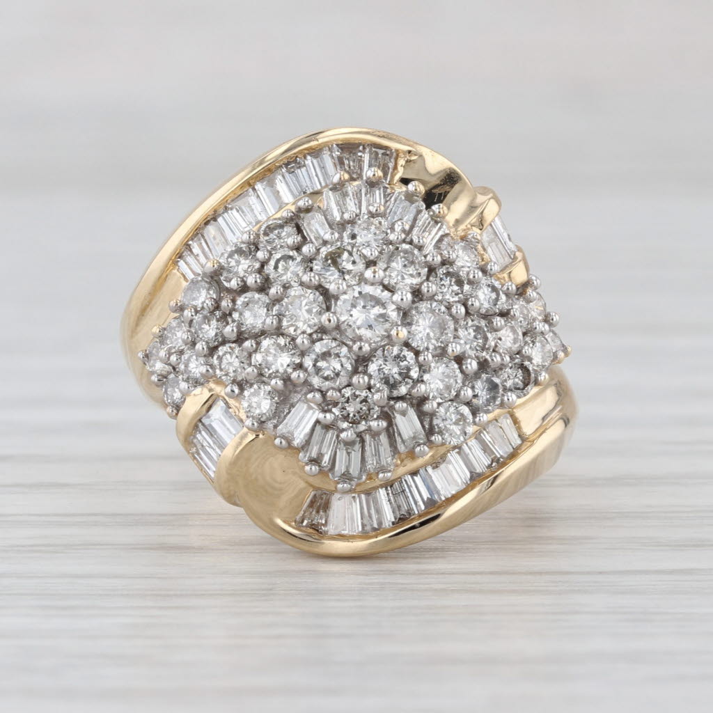 1.54ctw Diamond Cluster Ring 14k Yellow Gold Size 7.25 Bypass Cocktail