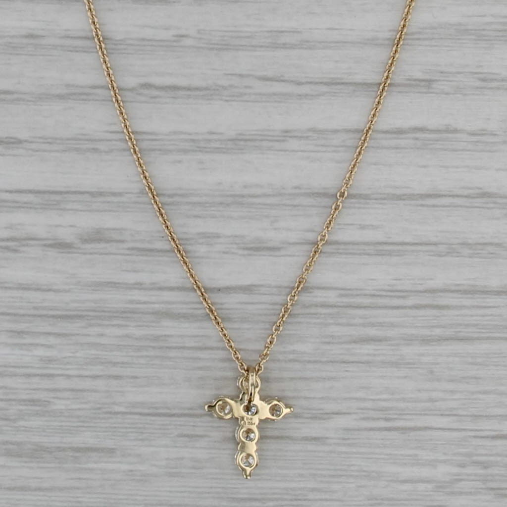New Small Diamond Cross Pendant Necklace 14k Yellow Gold Cable Chain 16" 18"