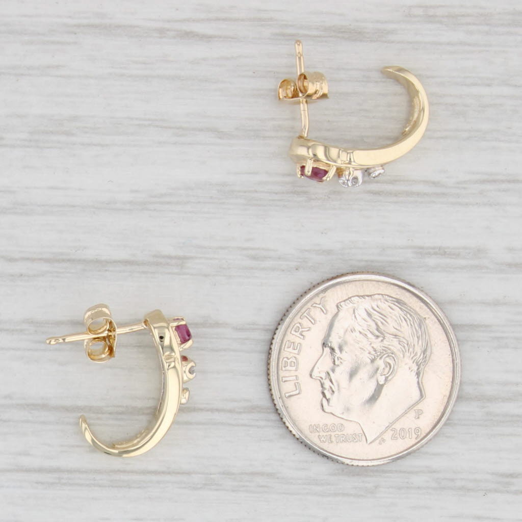 Light Gray 0.16ctw Ruby Diamond J-Hook Earrings 14k Yellow Gold Pierced Drops