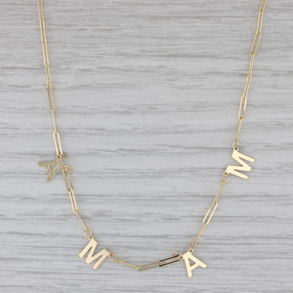 Gray New MAMA Letters Paperclip Chain Necklace 14k Yellow Gold 18"