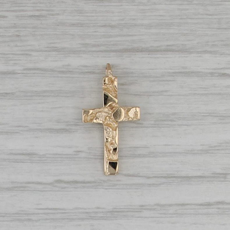 Small Nugget Cross Pendant 14k Yellow Gold Religious Jewelry