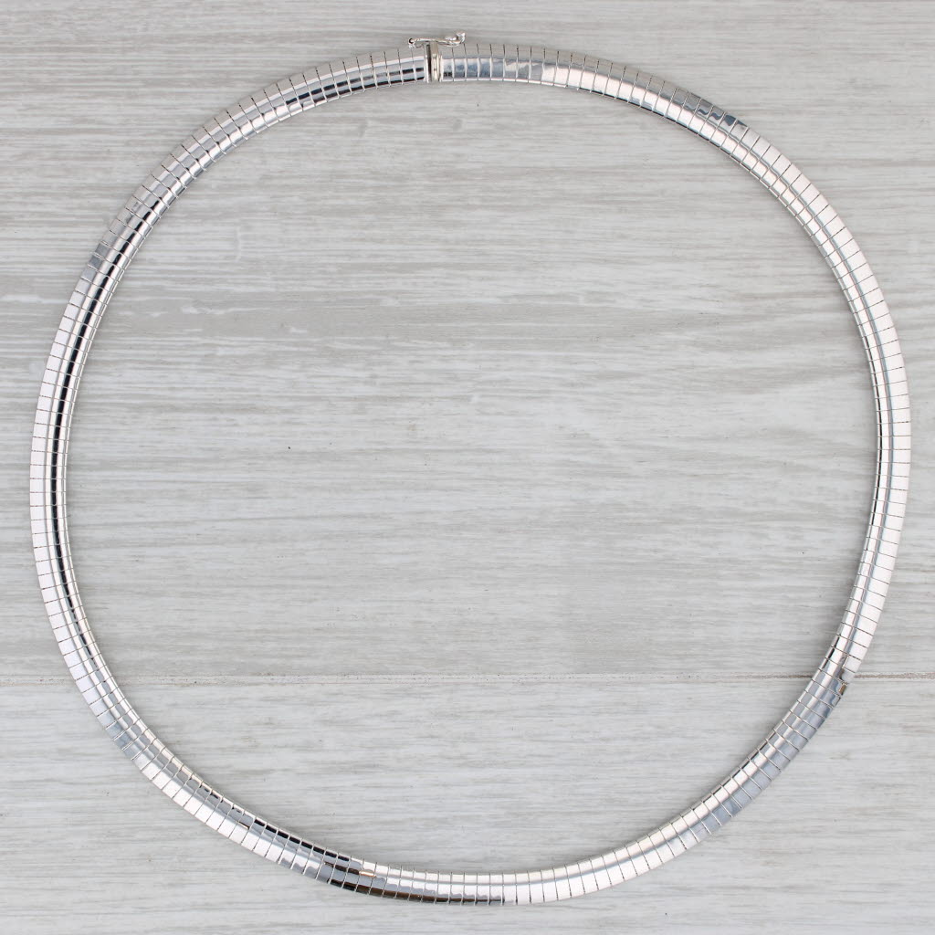 Gray Omega Chain Necklace 14k White Gold 16" 5.6mm