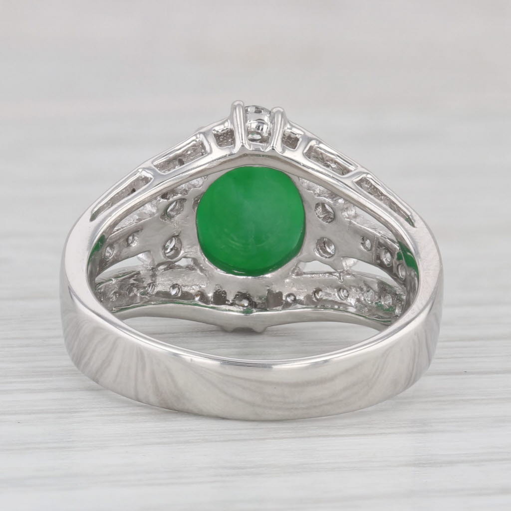 Light Gray Green Jadeite Jade 0.78ctw Diamond Ring 900 Platinum Size 6.75