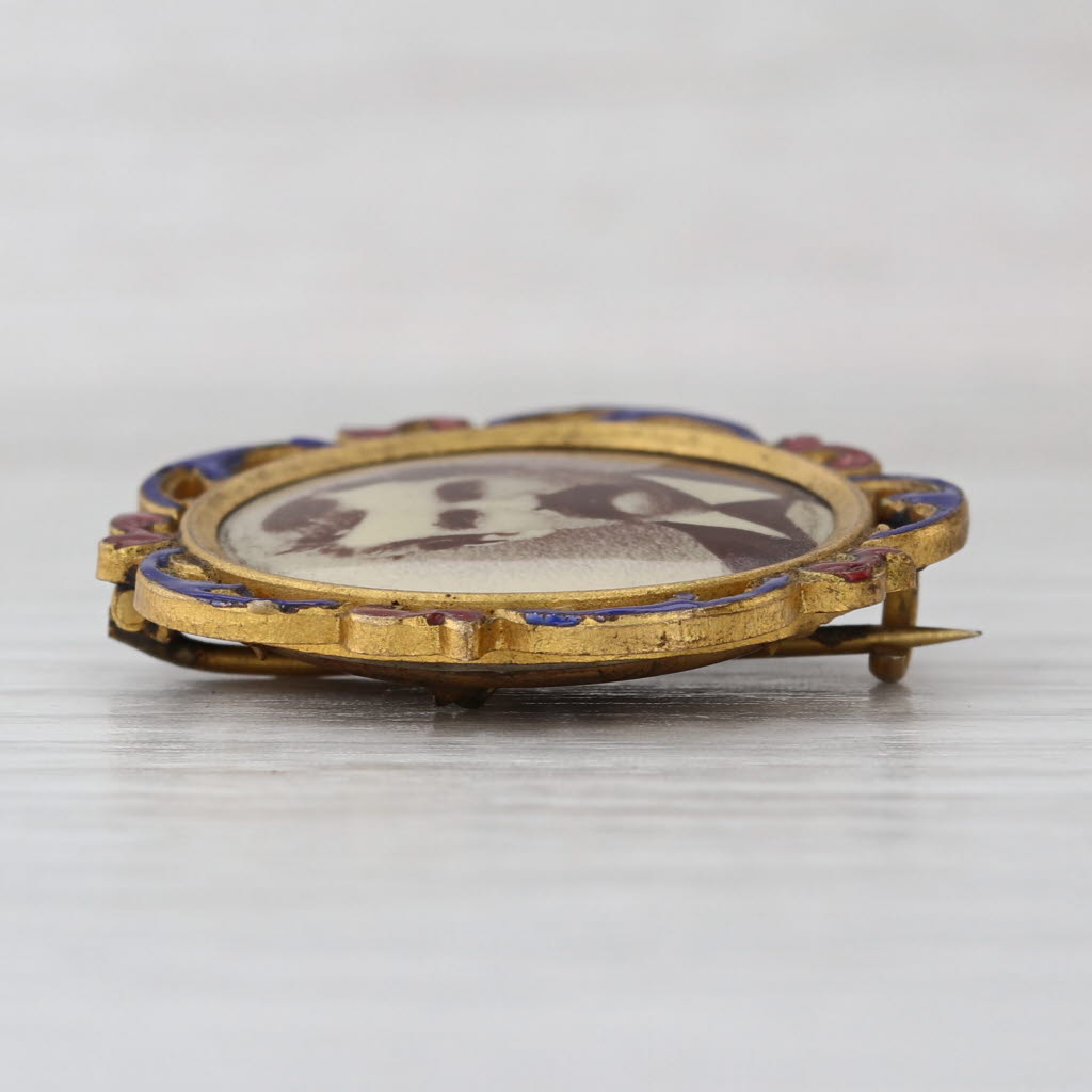 Victorian Mourning Jewelry Political Keepsake Brooch Gold Filled Enamel Pin