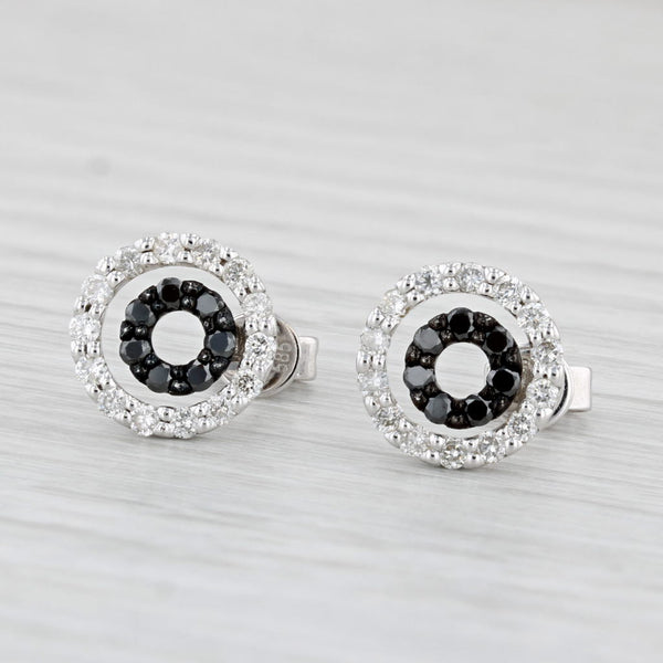 0.60ctw Black White Diamond Circle Stud Earrings 14k White Gold