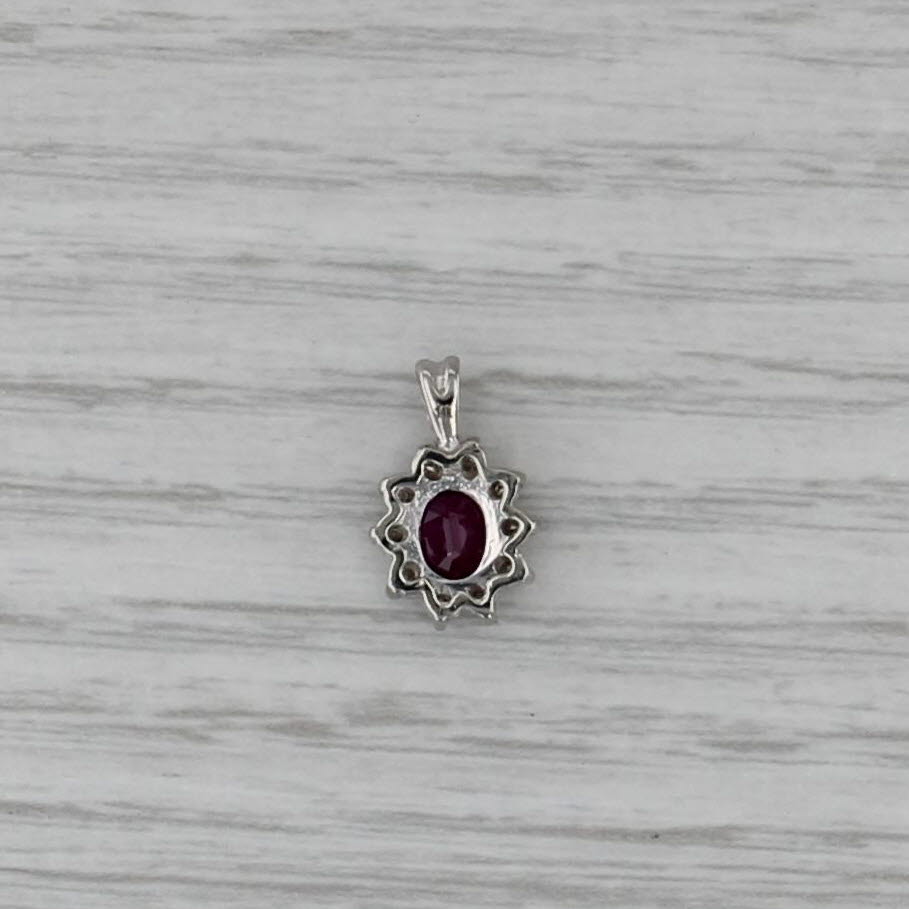 0.70ctw Oval Ruby Diamond Halo Pendant 14k White Gold Small Drop