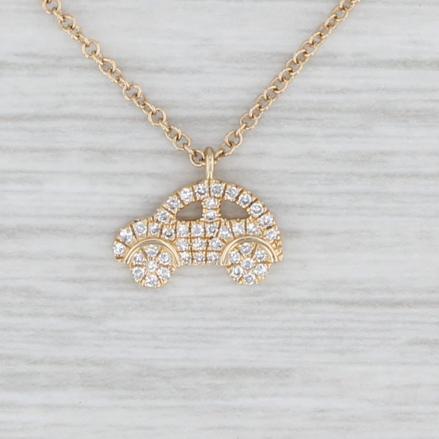 Light Gray New 0.10ctw Diamond VW Bug Pendant Necklace 14k Yellow Gold 16-18" Cable Chain