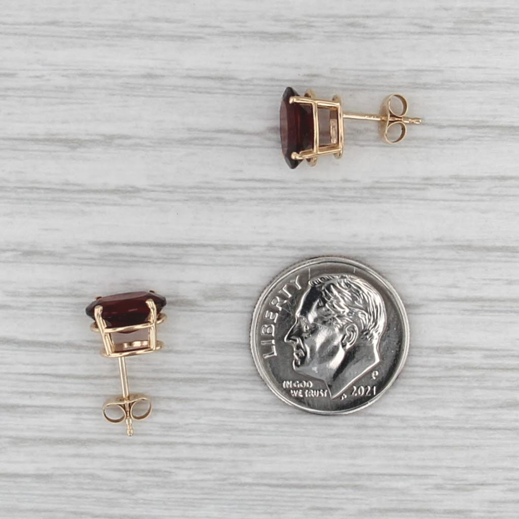 4.05ctw Garnet Stud Earrings 14k Yellow Gold Oval Solitaire Studs