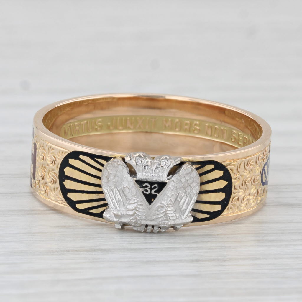 Light Gray Vintage Masonic Ring 14k Gold Scottish Rite Rose Croixe Yod Cross Sz 12.75 Band