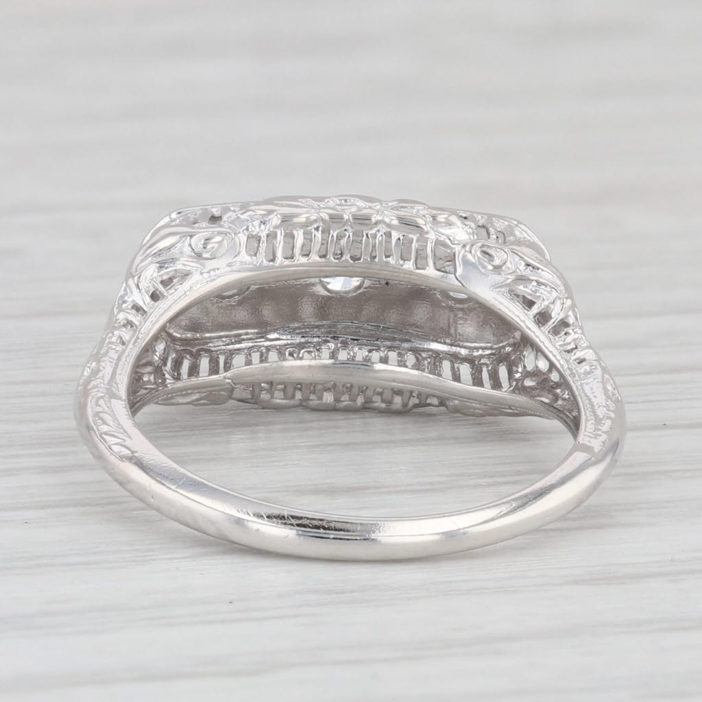 Light Gray Art Deco 0.19ctw Diamond Ring 14k White Gold Floral Filigree Wedding Band