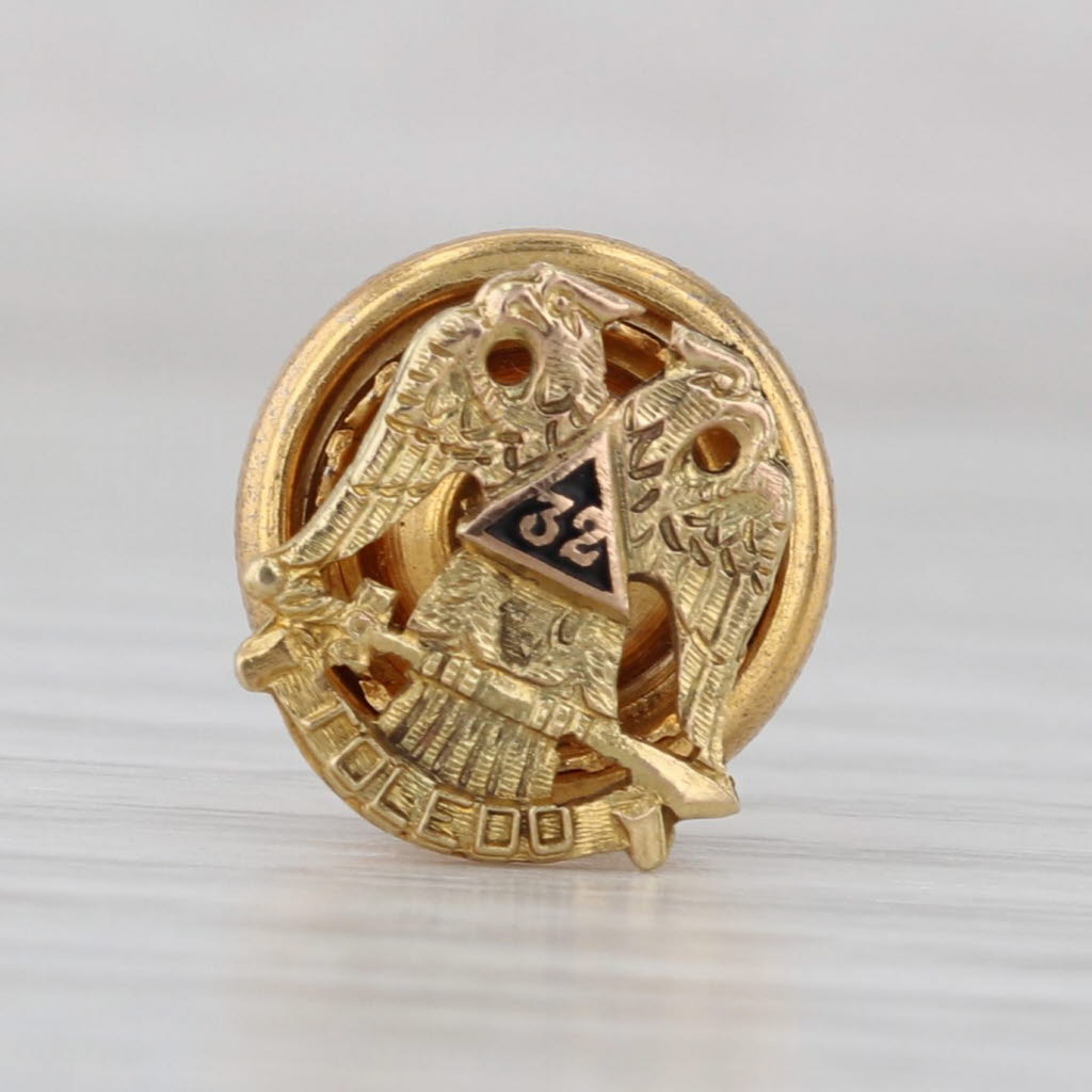 Vintage Scottish Rite Eagle Small Lapel Pin 14k Yellow Gold Masonic 32nd Degree