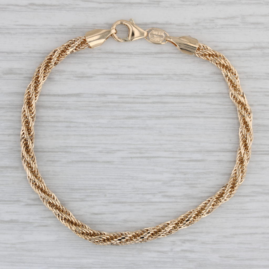 Gray Woven Rope Chain Bracelet 14k Yellow Gold 7" 3.8mm