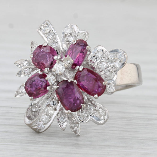 3.19ctw Ruby Diamond Cluster Flower Ring Gold Silver Palladium Size 7 Cocktail
