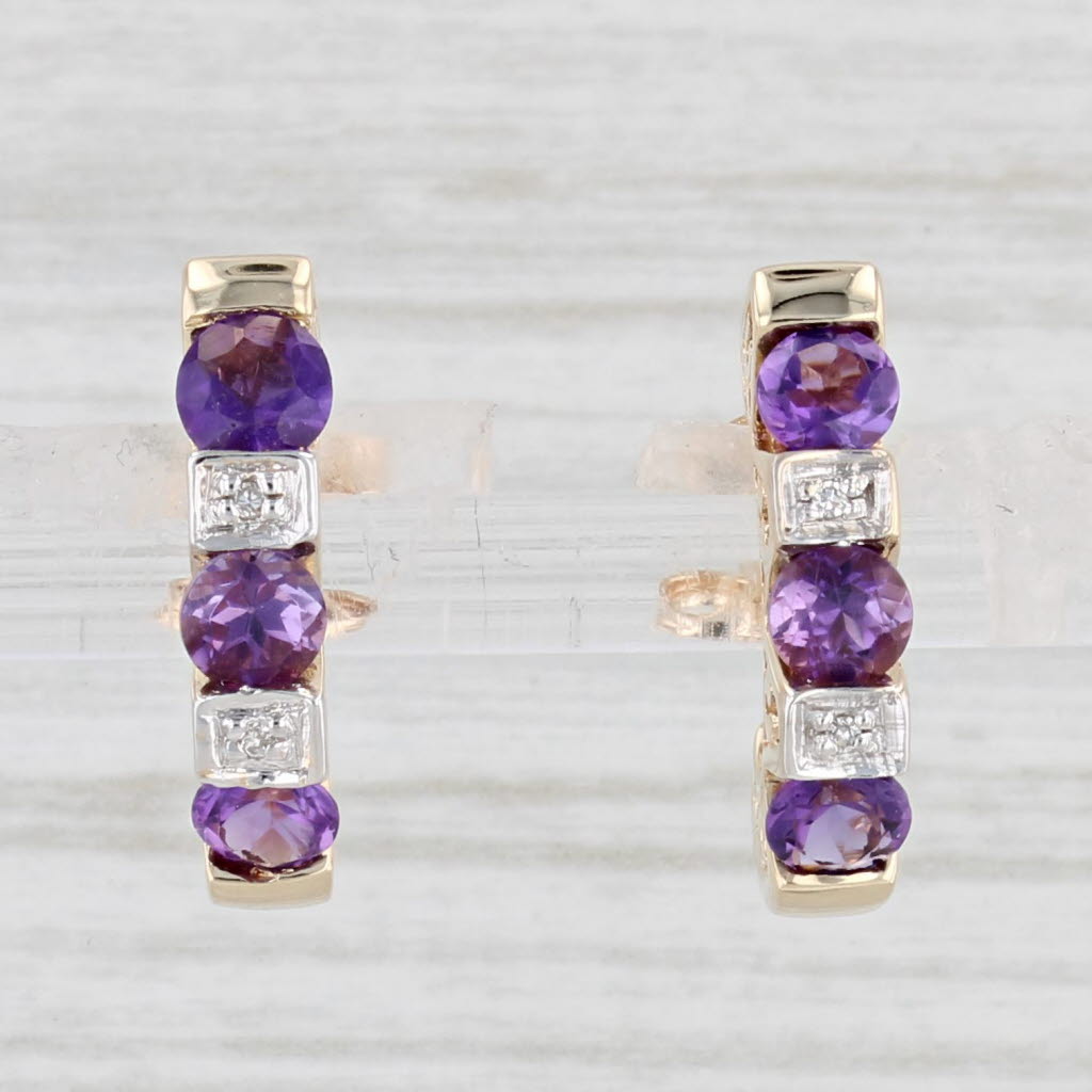 Light Gray 1.20ctw Amethyst Diamond Journey J-Hook Earrings 10k Yellow Gold