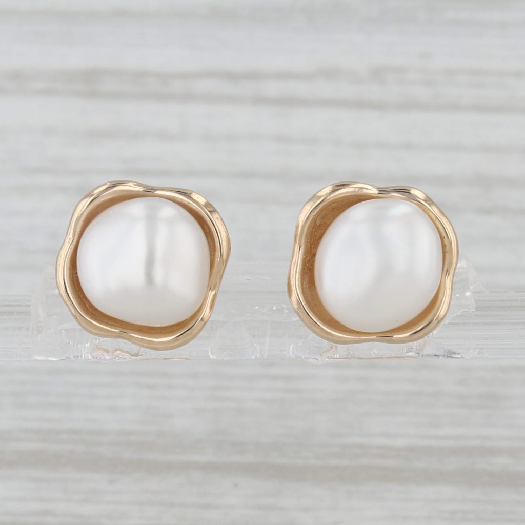 Baroque Cultured Pearl Stud Earrings 14k Yellow Gold Studs