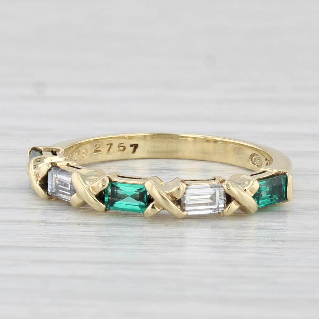 Light Gray Diamond Emerald Stackable Ring 18k Yellow Gold Wedding Band Size 6.5