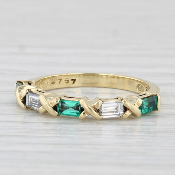 Diamond Emerald Stackable Ring 18k Yellow Gold Wedding Band Size 6.5
