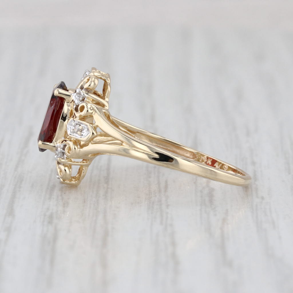 2.10ctw Oval Garnet Diamond Ring 14k Yellow Gold Size 9