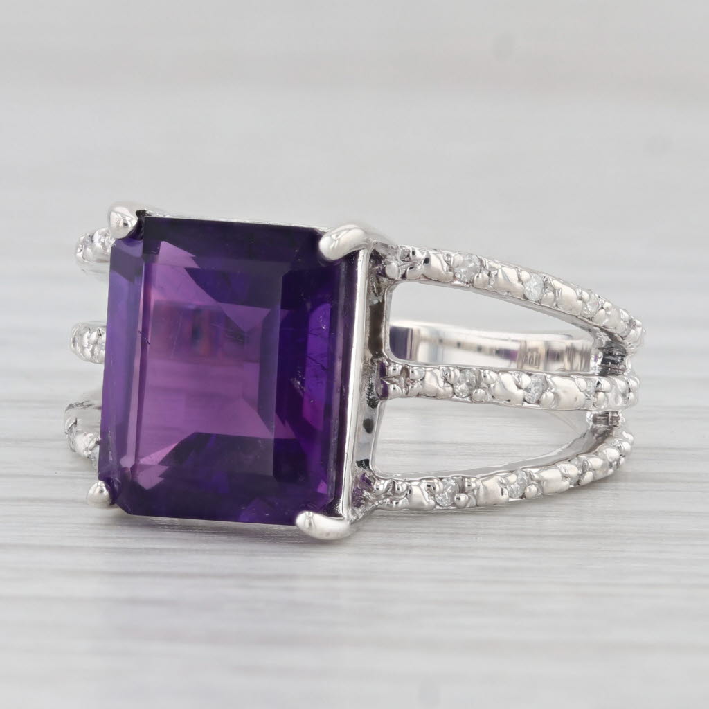 Light Gray 5.47ctw Amethyst Diamond Cocktail Ring Sterling Silver Size 10 Statement